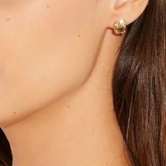 *NEW* Coach Signature "C" Crystal Stud Earrings - Gold C9450 - Picture 2 of 7